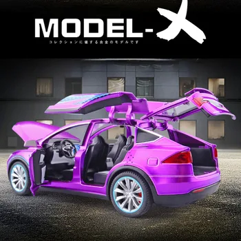 1:24 Tesla Model X Легкосплавная Модел Автомобил, Метална Колекция от Играчки Автомобили, Произведени по поръчка, със Светлина И Звук, Супер Спортен Автомобил за Детски Подаръци за Рожден Ден