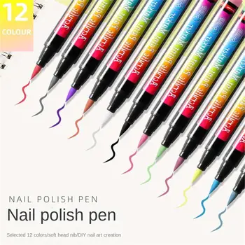 12 цвята / комплект от Лак за хлътва рисувани нокти, писалка за рисуване инструменти за маникюр, четка за очна линия на ноктите, дръжка за хлътва рисувани нокти, дизайн на графити