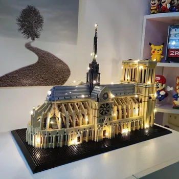 7380шт + Франция Нотр-Дам дьо пари Строителни блокове на Световно Известната Църковна архитектура Микро-Диамантени блокове Играчка за подарък на детето