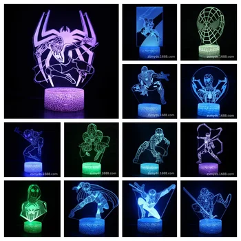 Cool картун Spidermans 3D, Малка нощна светлина, led дистанционно управление, лека нощ, Детска лампа, Прикроватное украса
