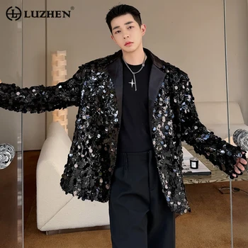 LUZHEN 2023 Есен Високо качество и Модерен Дизайн с пайети, Елегантен Всекидневен Блейзър, сако, Мъжко Корейски модерен костюм, палто 76fe1e