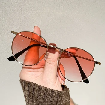 SO & EI Ретро Класически Кръгли Мъжки Слънчеви Очила Метална Рамка Модерен Прозрачни Океански Градиентные Лещи Нюанси UV400 Женски Пънк Слънчеви Очила