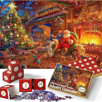 Адвент-Календар 2023 Коледни Пъзели 1008шт 24 Дни Коледен Календар за Обратно Броене Подарък за Деня На Благодарността Семейна Игра-Пъзел