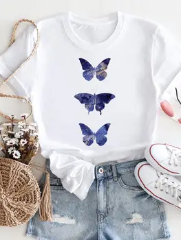 Графична тениска, дамски модни и ежедневни дрехи, къс ръкав, мультяшная пеперуда, Скъпа женска тениска, Лятна тениска с принтом