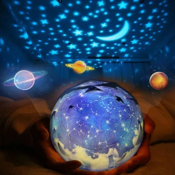 Декоративна лампа Цветна въртящата светеща Звездна Вселена с регулируема яркост Спалня Главна Планета е Проекция на Небето на Планетата За деца Led лампа Нова