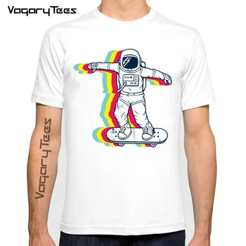 Забавна тениска за астронавти на скейтборд, мъжка лятна нова бяла ежедневната мъжка тениска с къс ръкав cool онази, подарък унисекс