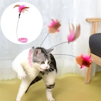 Интерактивни играчки за котки, забавна пръчка-закачка от пера с камбана, нашийник на домашен любимец, пръчка-закачка за коте, образователни играчки за котки, аксесоари