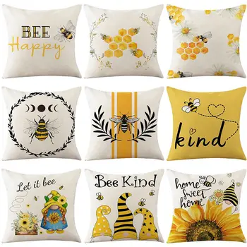 Калъфка Let It Bee Summer Bee Kind Бельо Калъфка За Домашен интериор Декоративни Възглавници Калъф за мека мебел-Дивани Градинско Кресло 45x45 см