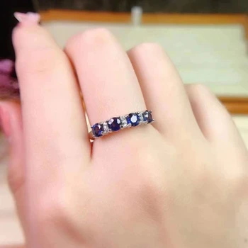 Класически пръстен със сапфир за офис дамски, Сребърен пръстен с естествен сапфир 4 мм, бижута от сребро 925 проба със сапфир