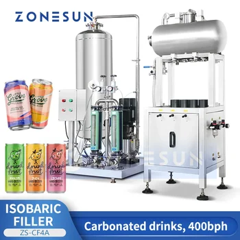 Машина за бутилиране на газирани напитки ZONESUN, пълнител алуминиеви кутии, Изобарическое оборудване за производство на кока-кола, напрежение ZS-CF4A