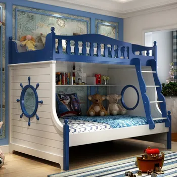 Мебели за спалня Дървено легло със стълби и чекмеджета Детска с двуетажно легло