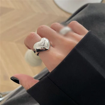 Модерен пръстен Y2K за жени Сребрист цвят Гладък Пръстен сърце с любов Елегантни Прости Аксесоари Вечерни украса Женски Подаръци Корейски стил