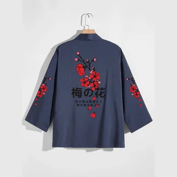 Мъжки Однотонная ежедневни Кимоно-юката в японски стил Харадзюку с джобове Отпред, Традиционна Реколта риза-жилетка