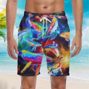 Мъжки детски летни шорти за плуване в стил хип-хоп, свободни спортни панталони, Унисекс, плажни шорти с 3D принтом риба в залива, панталони