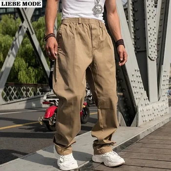 Мъжки панталони-с карго джобове, градинска облекло свободно намаляване на еластичен колан, широки панталони цвят каки, по-големи размери, широки панталони за мъже, ежедневни джоггеры за бягане
