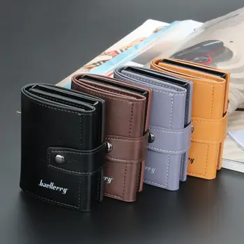 Мъжки портфейл за кратък отдих, многопозиционный с магнитна тока, двупосочен чантата си, Мултифункционален мек мъжки държач за карти