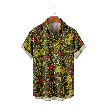 Мъжки хавайска тениска за жени, модни риза Hombre с 3D-принтом и гъбични модел, ежедневни плажно облекло Оверсайз 2