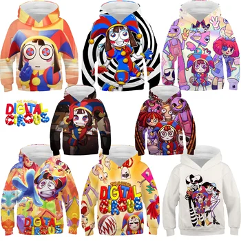 Невероятни детски блузи Digital Circus с мультяшными фигурки от аниме Pomni Jax, блузи с дълъг ръкав, топли зимни дрехи, пуловери