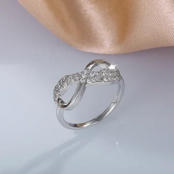 Нови модни дамски сватбени пръстени 8-образна форма сребрист на цвят, с блестящ кристал на цирконий и романтично крилото на Модерни декорации