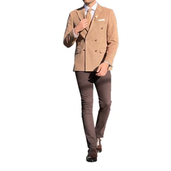 Оборудвана мъжки костюм, 2 броя, сако, панталон, бизнес официалната работни облекла, булчински костюм на младоженеца Плюс размер Homme