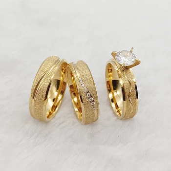 Оригинални дизайнерски сватбени пръстени от 3шт, сватбени комплекти за двойки мъже и жени, модни бижута с диаманти Чехия и позлатени 24-каратово