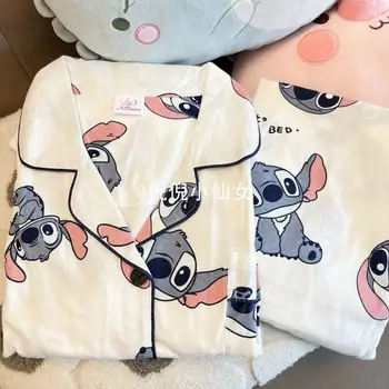 Пижамный комплект с хубав модел от картун Ins Корейската мода Пижама с принтом Аниме 2024 Нов Свободен Удобен комплект дрехи за почивка