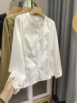 През цялата силует, усещане за напреднали сатенена блузи, дамски секси есенна риза с колан, без модерен удобен топ Сладка Фея.