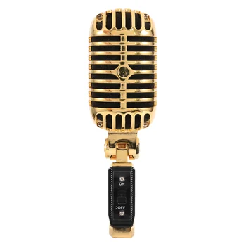 Професионален кабелна класически ретро микрофон Динамичен вокален микрофон за караоке на живо (златен)