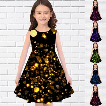 Рокли с 3D-принтом за момичета, детски празник на принцеса рокля без ръкави на бретелях, красива рокля с 3D-принтом и пеперудата
