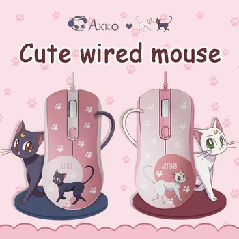 Скъпа мультяшная жичен детска мишка с регулируема резолюция от 2500 dpi, дизайн Kawaii Котка, 6-бутон розова детска мишката, за КОМПЮТЪР, лаптоп, подарък за момичета и деца