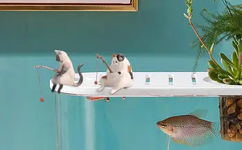 Статуетка на котка, ловящей риба, Ландшафтен дизайн, Мультяшная Статуя на котки, Мини-фигурка от смола, Скулптура котка, седнала на риболов, Малки Сладки декорации