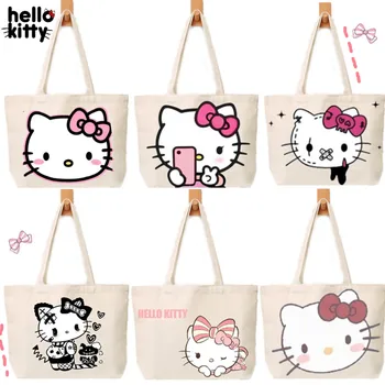 Творчеството със собствените си ръце, Чанта Hello Kitty, Студентски Преносима холщовая чанта с Голям капацитет, Пътен раница за момичета, Нежен Подарък Kuromi Melody