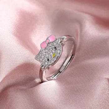 Уважаеми отворен пръстен Sanrio за Свети Валентин, Подарък за Аксесоари Hello Kitty, Ново Скъп Пръстен Hello Kitty, Мультяшное Прекрасно Колие за приятелка