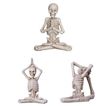 Фигурка на скелета за йога на Хелоуин Мини-фигурка Елегантен декоративен предмет за Хелоуин Статуетка в поза на йога Отломки от Скулптура Декор