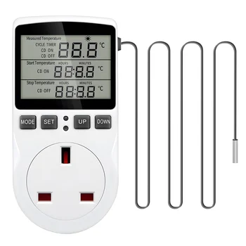 Цифров регулатор на температурата, Термостат, един конектор, Таймер за отопление и охлаждане на дома оранжерии, Штепсельная вилица Великобритания