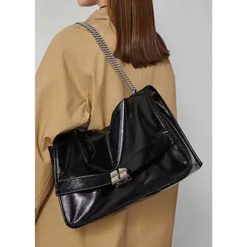 Черна чанта на верига JIAERDI, дамски реколта чанта от изкуствена кожа, Мека чанта с голям капацитет, дамски ретро Ежедневни чанти през рамо 2023