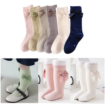 Чорапи до коляното за бебета, Мини чорапи за малки момичета, чорапогащи за деца, Памучни чорапи с волани и папийонка за новородени